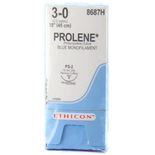 3-0 x 18" Prolene Polypropylene Suture with PS-2 Needle - 36/Box