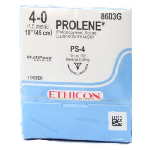 4-0 x 18" Prolene Blue Polypropylene Monofilament Sutures with PS-4 Needle - 12/Box
