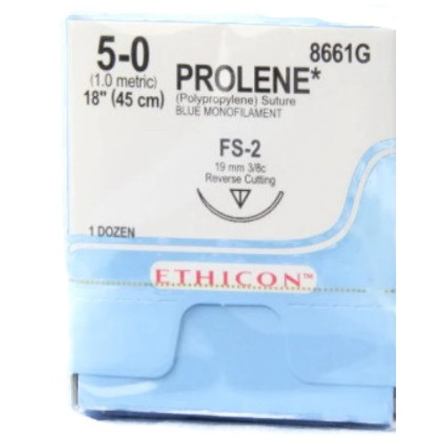 5-0 x 18" Prolene Blue Polypropylene Monofilament Sutures with FS-2 Needle - 12/Box