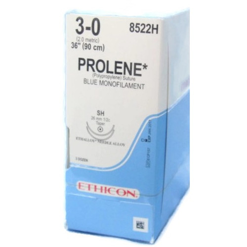 5-0 x 36" Prolene Blue Polypropylene Monofilament Sutures with SH & SH Needles - 36/Box