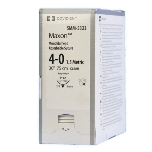 Maxon™ 4-0 x 30" Clear Polyglyconate Monofilament Sutures with P-12 Needle - 36/Box (SMM5323) Maxon™ 4-0 x 30" Clear Polyglyconate Monofilament Sutures with P-12 Needle - 36/Box (SMM5323)