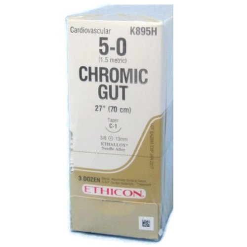 5-0 x 27" Chromic Gut Suture with C-1 Needle - 36/Box