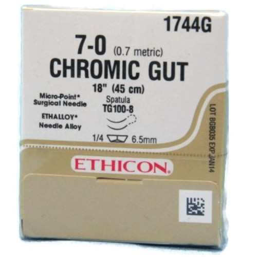 7-0 x 18" Chromic Gut Suture with TG100-8 & TG100-8 Needles - 12/Box