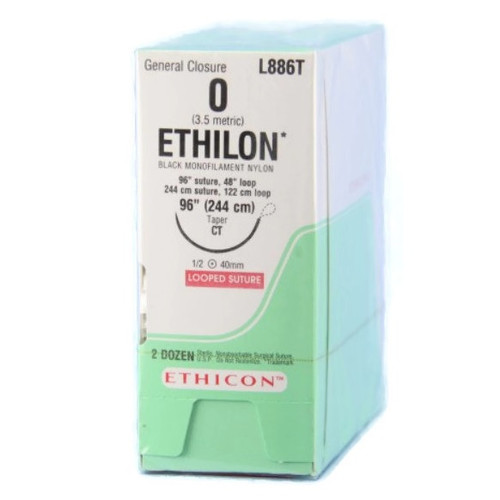 0 x 96" Ethilon® Nylon Black Sutures with CT Needle -  24/Box