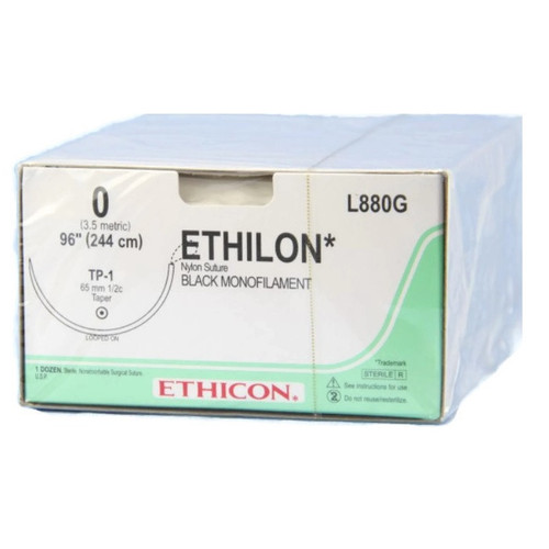 0 x 96" Ethilon® Nylon Black Sutures with TP-1 Needle -  12/Box