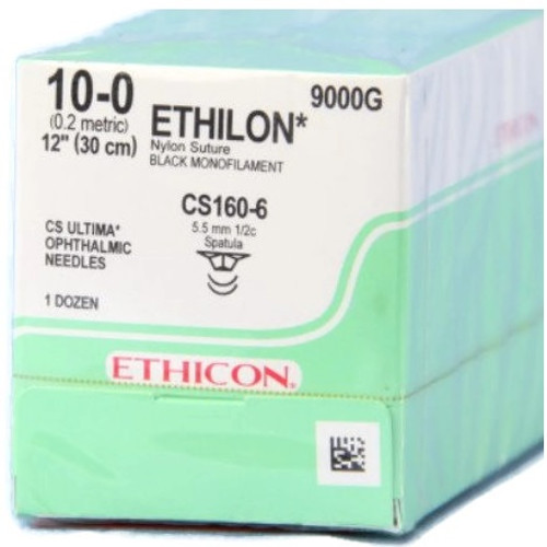 10-0 x 12" Ethilon® Nylon Black Sutures with CS160-6 & CS160-6 Needles -  12/Box