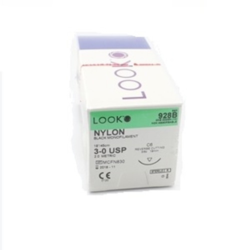 3-0 x 18" Look™ Nylon Black Sutures with C-6 Needle - 12/Box