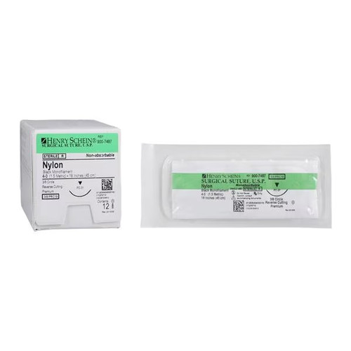 Henry Schein 4-0 x 18" Nylon Black Sutures with PC-31 Needle (9007487)