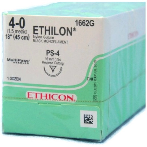 4-0 x 18" Ethilon® Nylon Black Sutures with PS-4 Needle -  12/Box
