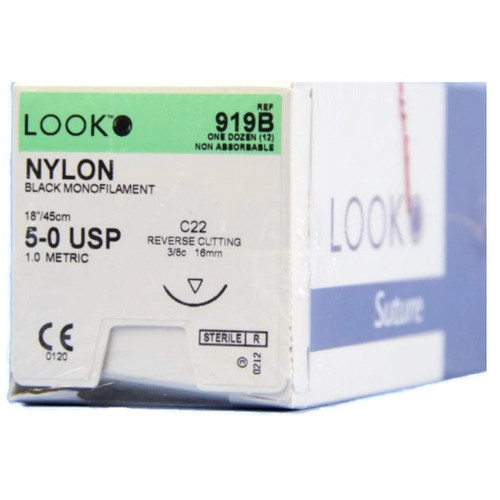 5-0 x 18" Look™ Nylon Black Sutures with C-22 Needle - 12/Box