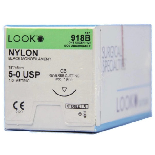 Surgical Specialties 5-0 x 18" Look™ Nylon Black Sutures with C-6 Needle (918B)