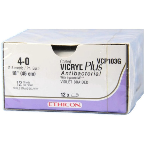4-0 x (12) 18" Vicryl® PGA Plus Violet Antibacterial Sutures in Sutupak - 12/Box