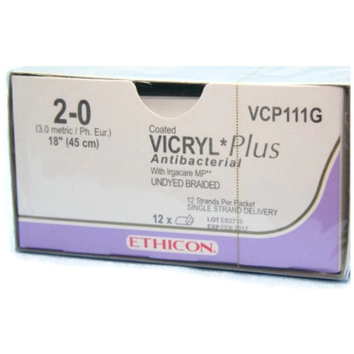 2-0 x (12) 18" Vicryl® PGA Plus Undyed Antibacterial Sutures in Sutupak - 12/Box