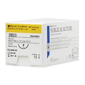 Henry Schein 3-0 x 18" Beige Plain Gut Monofilament Suture with C-9 Needle (1006120)