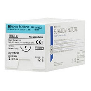 Henry Schein 3-0 x 18" Black Braided Silk Suture with C-9 Needle (100-6320)