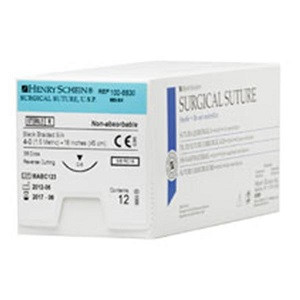 Henry Schein 4-0 x 18" Black Braided Silk Suture with C-6 Needle (100-6830)
