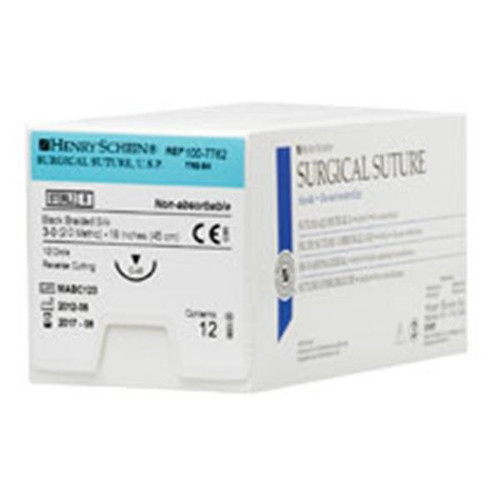 Henry Schein 3-0 x 18" Black Braided Silk Suture with C-6 Needle (100-7772)