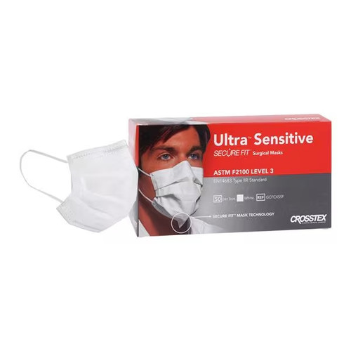 Crosstex White Ultra Sensitive Level 3 Earloop Mask with Secure Fit ...