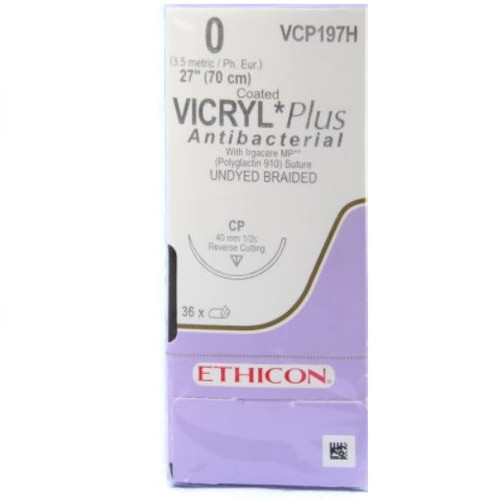 Ethicon 0 x 27" Vicryl® PGA Plus Undyed Antibacterial Sutures with CP  Needle - 36/Box - Predictable Surgical Technologies