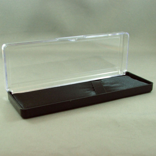Double pen case with clear plastic lid with black lining