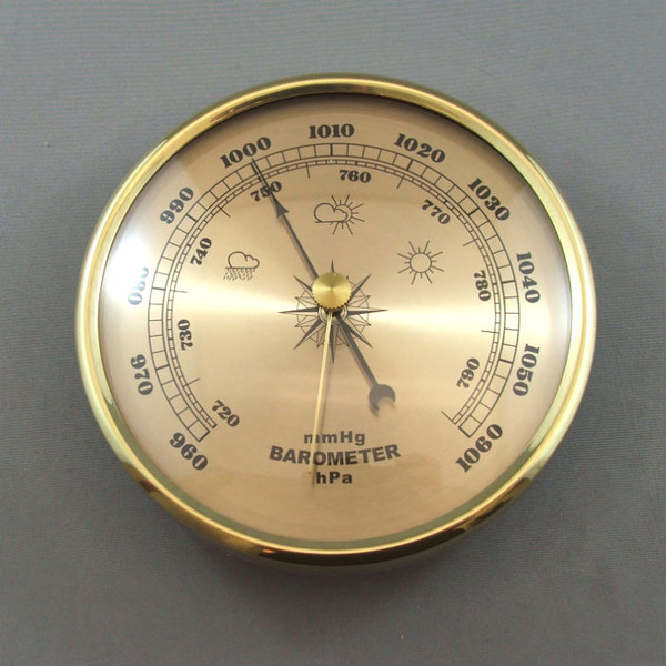 108mm Brass Bezel Barometer Gold