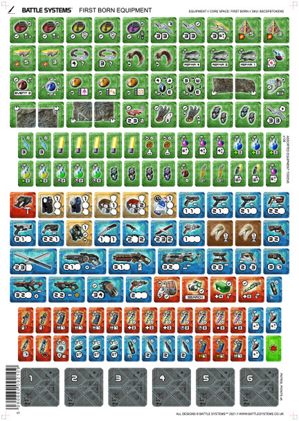 Core Space First Born Equipment Sheet - Battle Systems Cooperative / Solo Scifi Dungeon Crawler Board Game