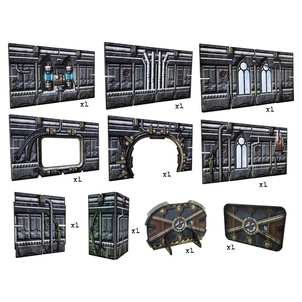 Battle Systems Sci-fi Terrain Gothic Walls Sheet - 28-35mm RPG / Wargames / 40k Necromunda Card Scenery