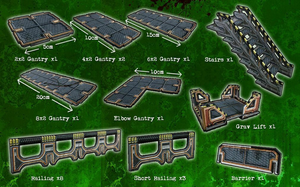 Battle Systems Sci-fi Terrain Gantries / Railings / Grav-Lift Sheet - 28-35mm RPG / Wargames / 40k Necromunda Card Scenery