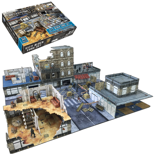 Battle Systems Urban Apocalypse Terrain City Block Core Set - 28-35mm RPG / Wargames 40k Crisis Protocol Modern Zombies Card Scenery