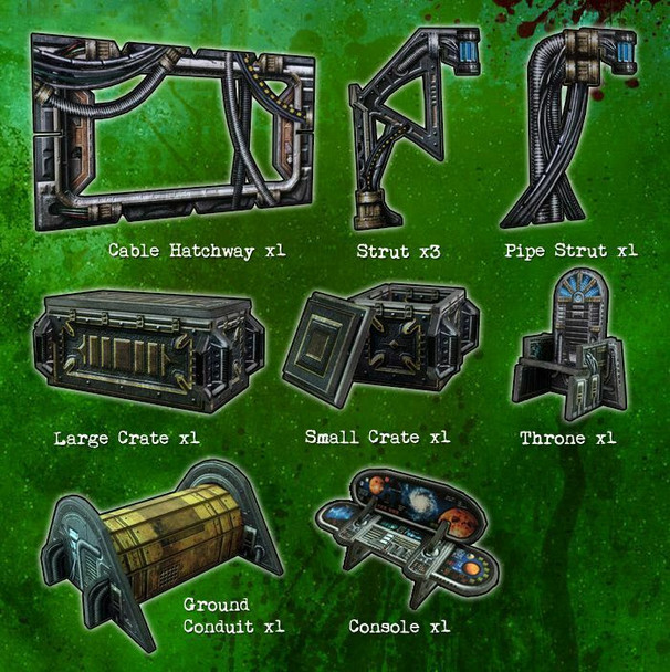 Battle Systems Sci-fi Terrain Gothic Items Sheet - 28-35mm RPG / Wargames / 40k Necromunda Card Scenery