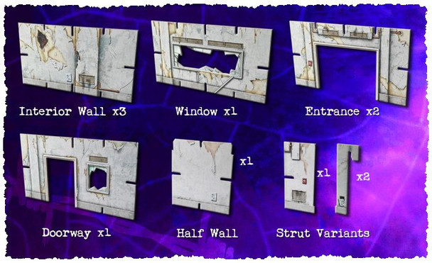 Battle Systems Urban Apocalypse Terrain Interior Walls Sheet - 28-35mm RPG / Wargames 40k Necromunda Fallout Zombies Card Scenery