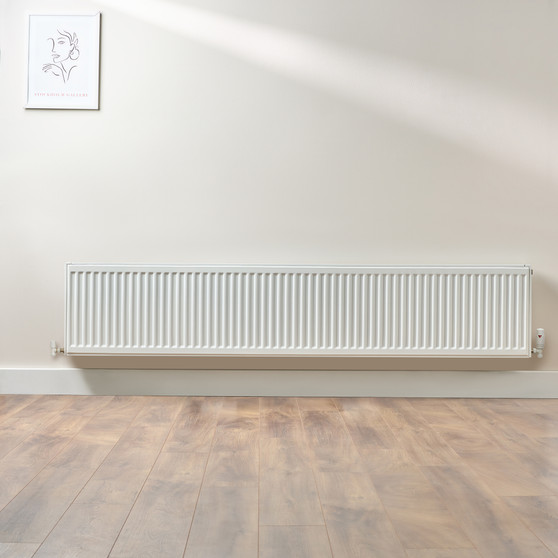 Compact 4 - 4SF Horizontal Radiator:  Traffic White (RAL 9016) 400mm H x 2000mm L - Compact-4-4SF2000W-White-Lifestyle-01.jpg