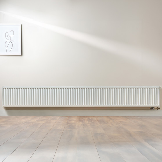 Compact 4 - 4SF Horizontal Radiator:  Traffic White (RAL 9016) 400mm H x 3000mm L - Compact-4-4SF3000W-White-Lifestyle-01.jpg