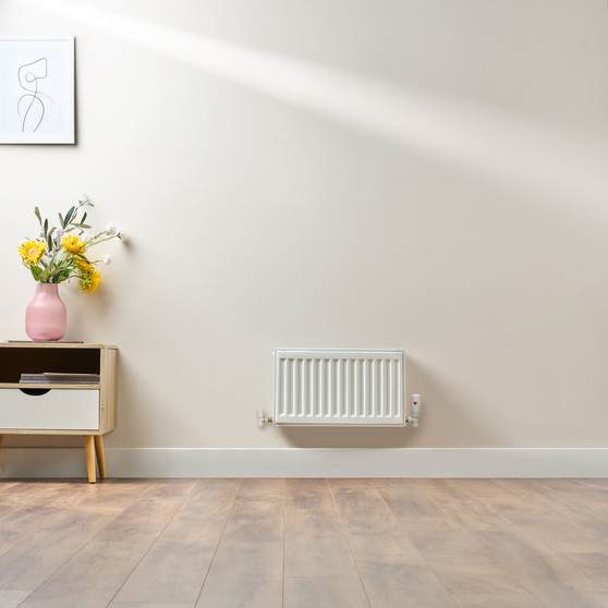 Compact 4 - 3HF Horizontal Radiator:  Traffic White (RAL 9016) 300mm H x 500mm L - Compact-4-3HF500W-White-Lifestyle-01.jpg