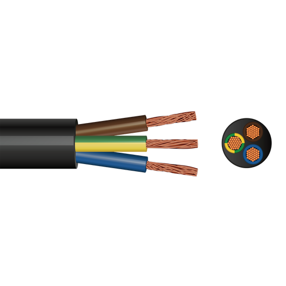 3183Y 3 Core Round Flex (Black with Brown, Blue, Green/Yellow) 1.5mm² x 10m - 3183Y-Black-2000px.png