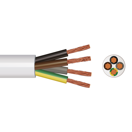 3094Y 4 Core Heat Resistant Flex (White with Brown, Black, Grey, Green/Yellow) 0.75mm² x 10m - 3094Y-White-with-Grey-Core-2000px.png