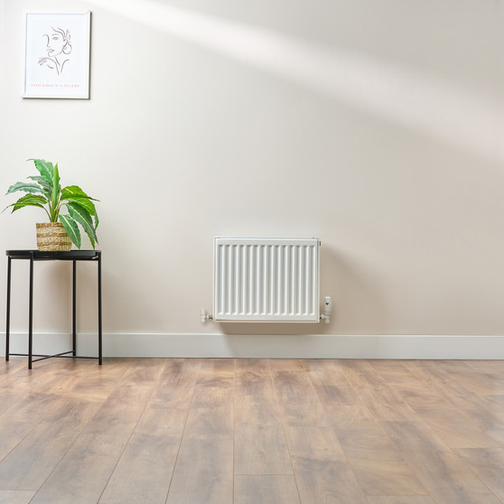 Compact 4 - 4DF Horizontal Radiator:  Traffic White (RAL 9016) 400mm H x 500mm L - Compact-4-4DF500W-White-Lifestyle-01.jpg