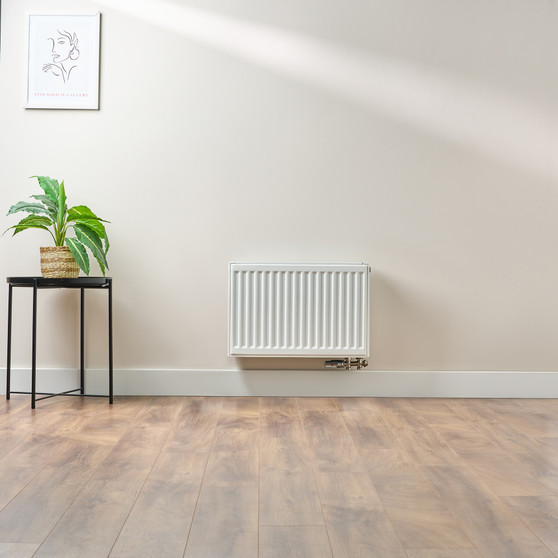 Compact 4 - 4TS Horizontal Radiator:  Traffic White (RAL 9016) 400mm H x 600mm L - Compact-6-4TS600W-White-Lifestyle-01.jpg