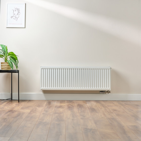 Compact 6 - 4TS Horizontal Radiator:  Traffic White (RAL 9016) 400mm H x 1200mm L - Compact-6-4TS1200W-White-Lifestyle-01.jpg