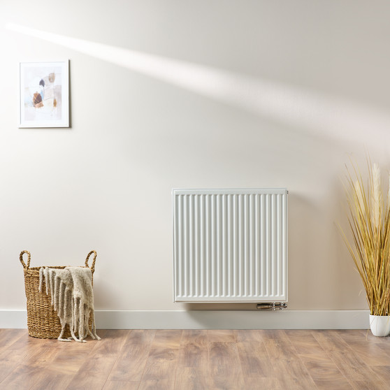 Compact 6 - 7TS Horizontal Radiator:  Traffic White (RAL 9016) 700mm H x 700mm L - Compact-6-7TS700W-White-Lifestyle-01.jpg