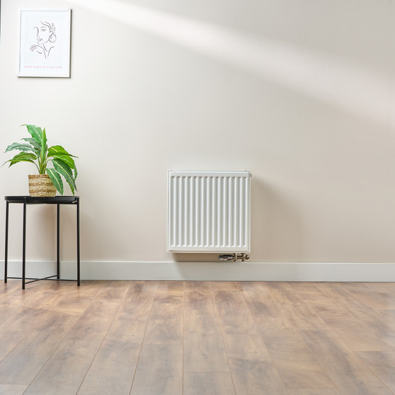 Compact 6 - 5TS Horizontal Radiator:  Traffic White (RAL 9016) 500mm H x 500mm L - Compact-6-5TS500W-White-Lifestyle-01.jpg