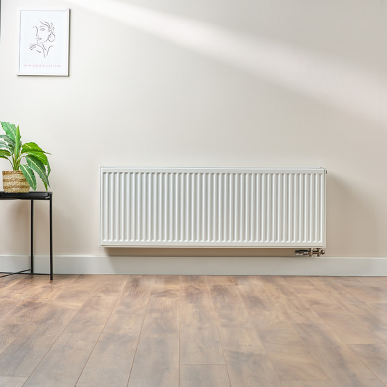 Compact 6 - 5TS Horizontal Radiator:  Traffic White (RAL 9016) 500mm H x 1400mm L - Compact-6-5TS1400W-White-Lifestyle-01.jpg
