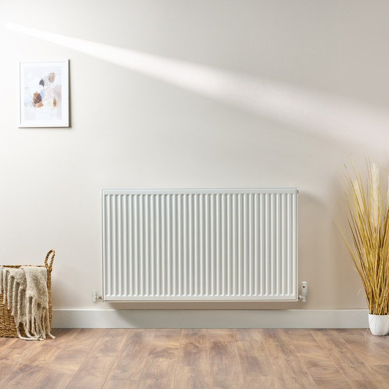 Compact 4 - 7DF Horizontal Radiator:  Traffic White (RAL 9016) 700mm H x 1200mm L - Compact-4-7DF1200W-White-Lifestyle-01.jpg