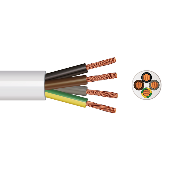 3184Y 4 Core Round Flex (White with Brown, Black, Grey, Green/Yellow) 1.5mm² x 50m - 3184Y-White-with-Grey-Core-2000px.png