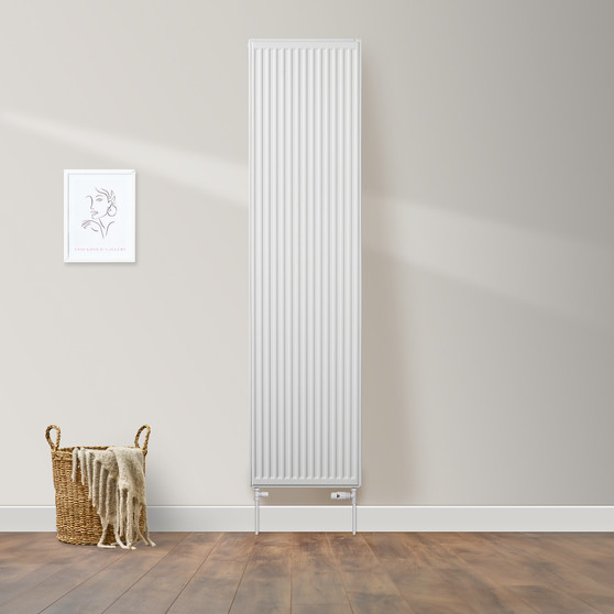 Compact 4 - 20VHF Vertical Radiator:  Traffic White (RAL 9016) 2000mm H x 500mm L - Compact-4-20VHF500W-White-Lifestyle-01.jpg