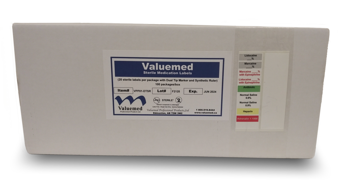 Valuemed Sterile Medication Labels with Dual Tip Marker and Ruler, 100
