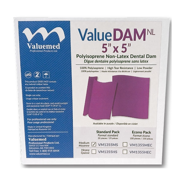 ValueDAM NL, Non Latex Dental Dams 5x5 Medium Standard Pack 20/box
