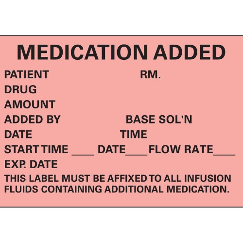 Medication Added IV Labels, Red, 1.75" x 2.5", 1000/roll Valuemed