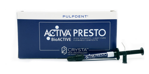 Pulpdent ACTIVA Presto BioACTIVE High Viscosity Flowable Composite, Light Cure Kit: A3 Shade 4.4 gm (2 x 2.2 gm/1.2mL syringes + 20 applicator tips