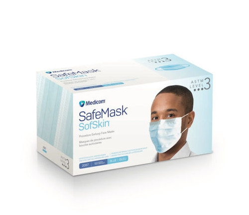 Medicom SafeMask SofSkin Earloop Mask, Level 3, Blue, 50/box